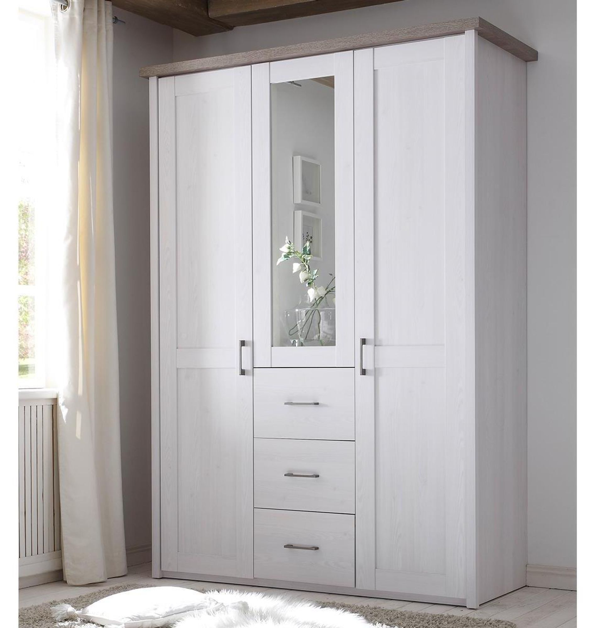 Kleiderschrank "Lebbie II" – Landhaus-Kleiderschrank mit Spiegeltür und großzügigem Stauraum