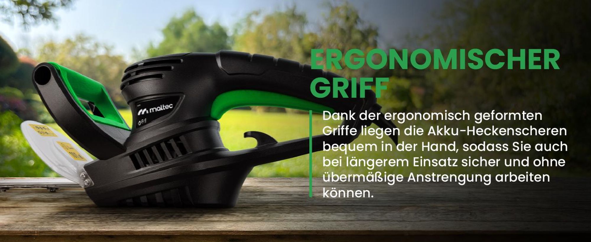 Elektrische Heckenschere mit 50cm Schnittlänge, Handschutz, Schwertschutz und Schutzbrille