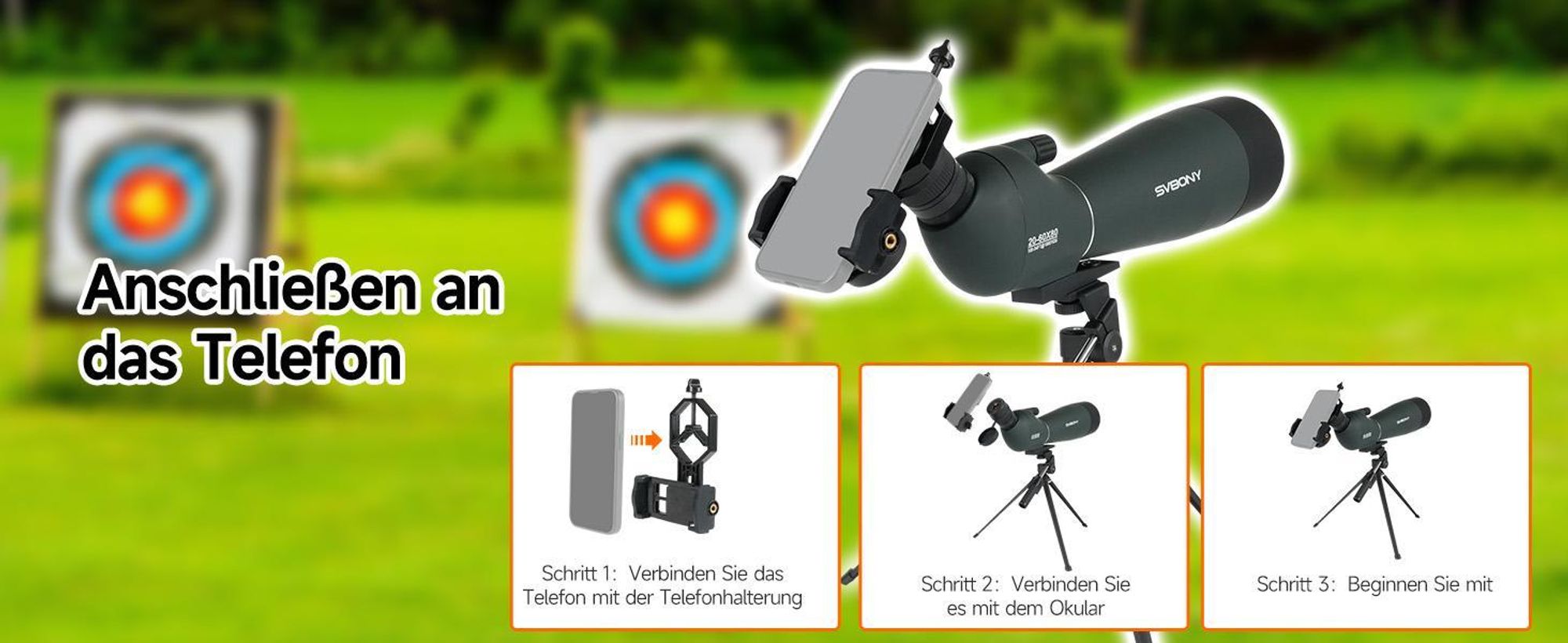 Svbony SV28 Upgrade 20-60x80 Spektiv, mit Telefonadapter und Kamarastativ, HD FMC, Long Range Spotter Scope, für Vogelbeobachtung, Sportschützen