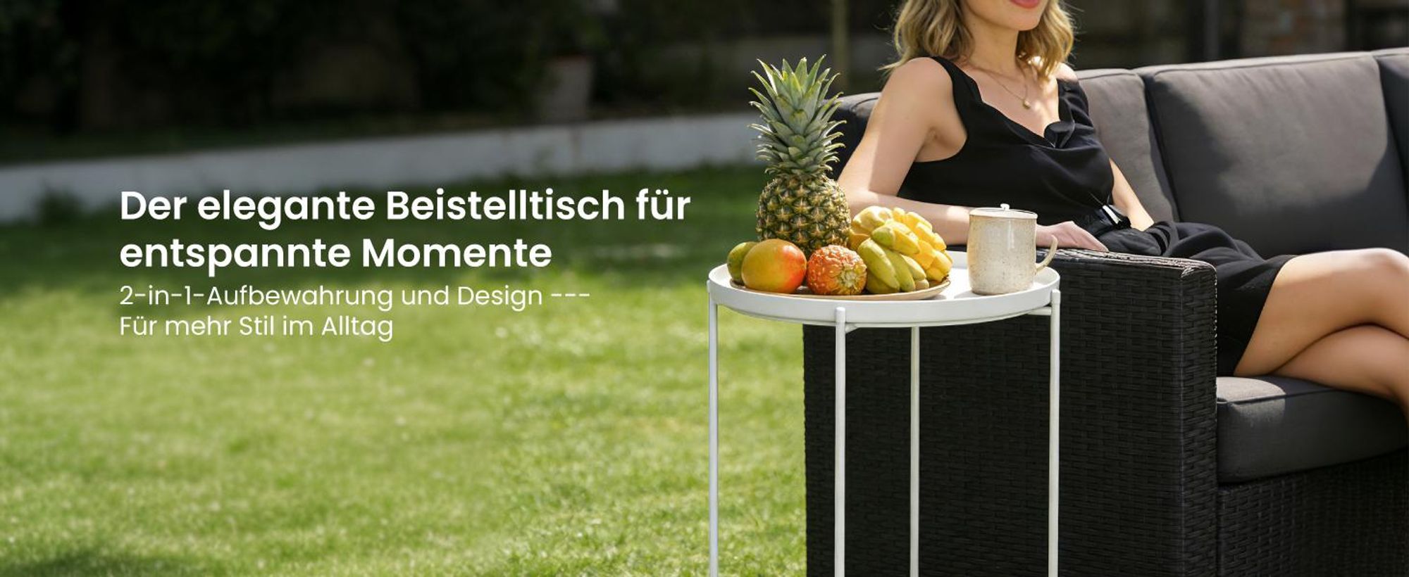 Mai & Mai Beistelltisch rund Ø35×H51 cm, Couchtisch klein mit 2 abnehmbaren Tabletts aus PP-Kunststoff, Weiß Reglo-08