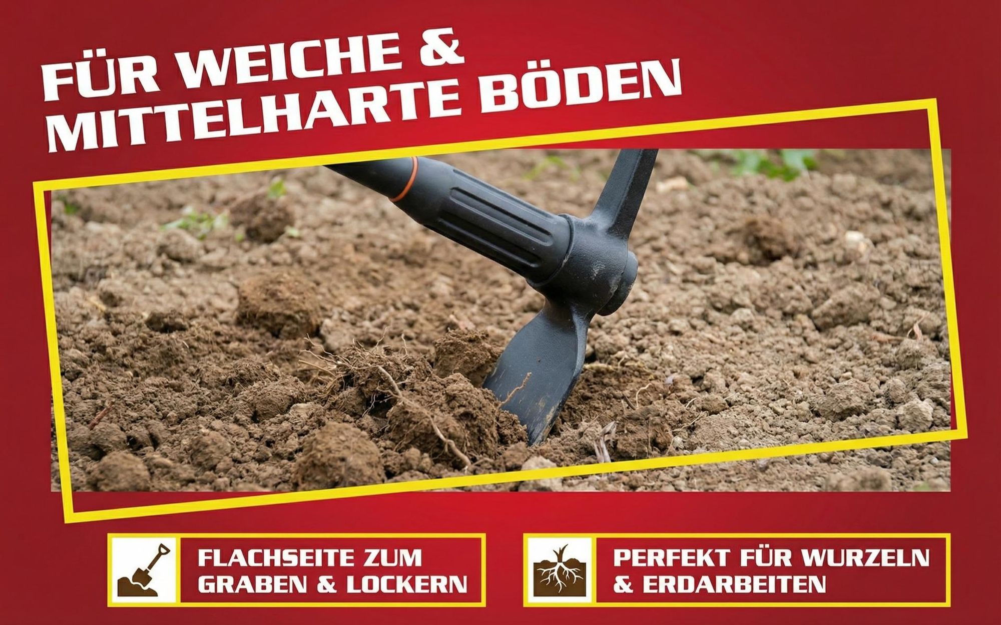 HECHT 909100 Spitzhacke mit Stiel Kreuzhacke | 91 cm Länge | Fiberglaskern | 2 cm Metallstärke