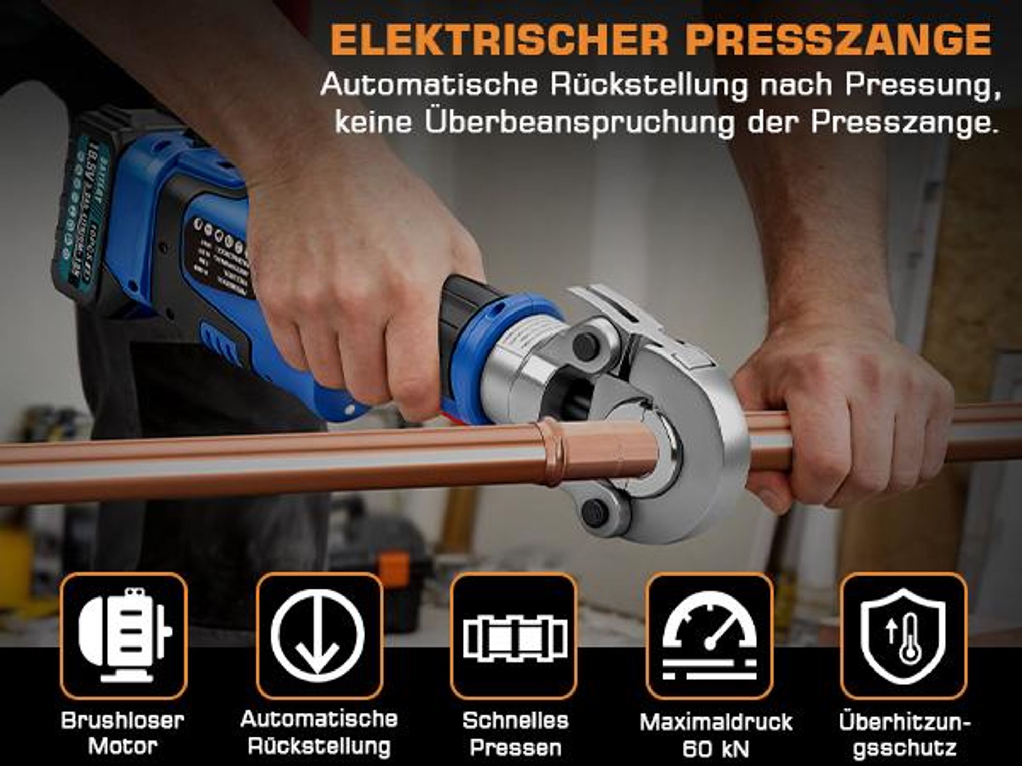 Kabellos Presszange Backeneinsätze mit TH- V-Kontur(TH16, TH20, TH26, TH32, V12, V15, V18, V22, V28)‌ für Kupfer-/Edelstahl-/Verbundrohr, Crimpzange