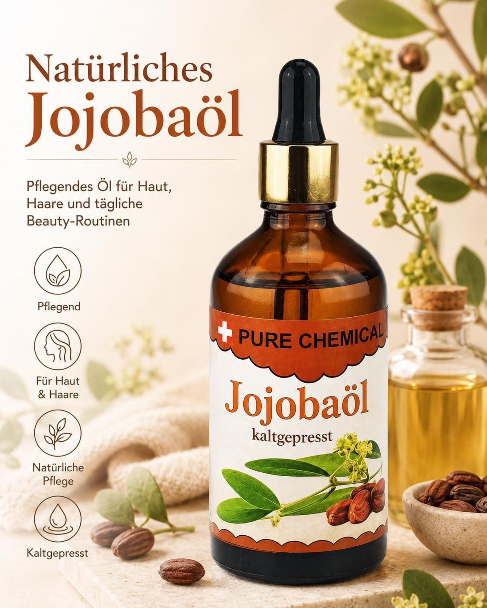 PURE CHEMICAL | Jojobaöl | kaltgepresst | unraffiniert | 100 ml