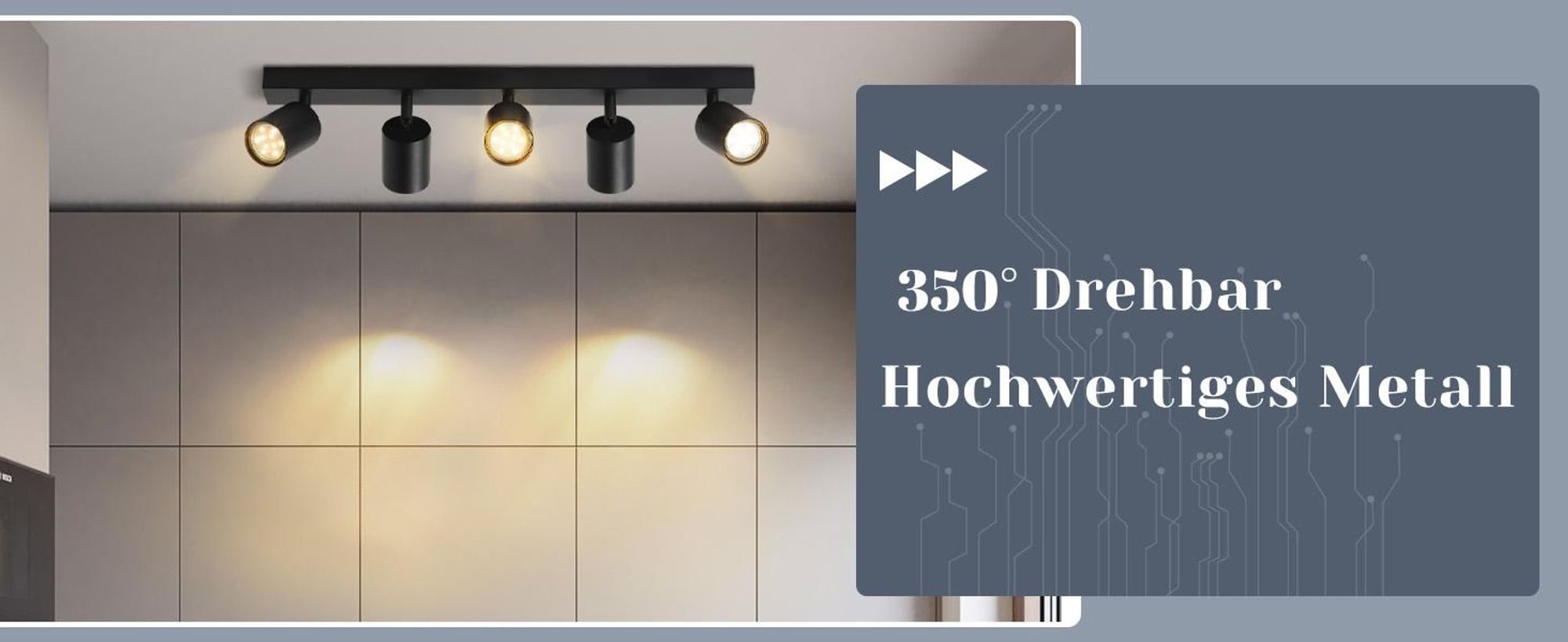 ZMH LED plafondlamp, zwart, 5 lichtpunten. Moderne plafondlamp, verstelbare spots (350°) met GU10 fitting, geschikt voor woonkamer, slaapkamer en hal. Metalen plafondspots