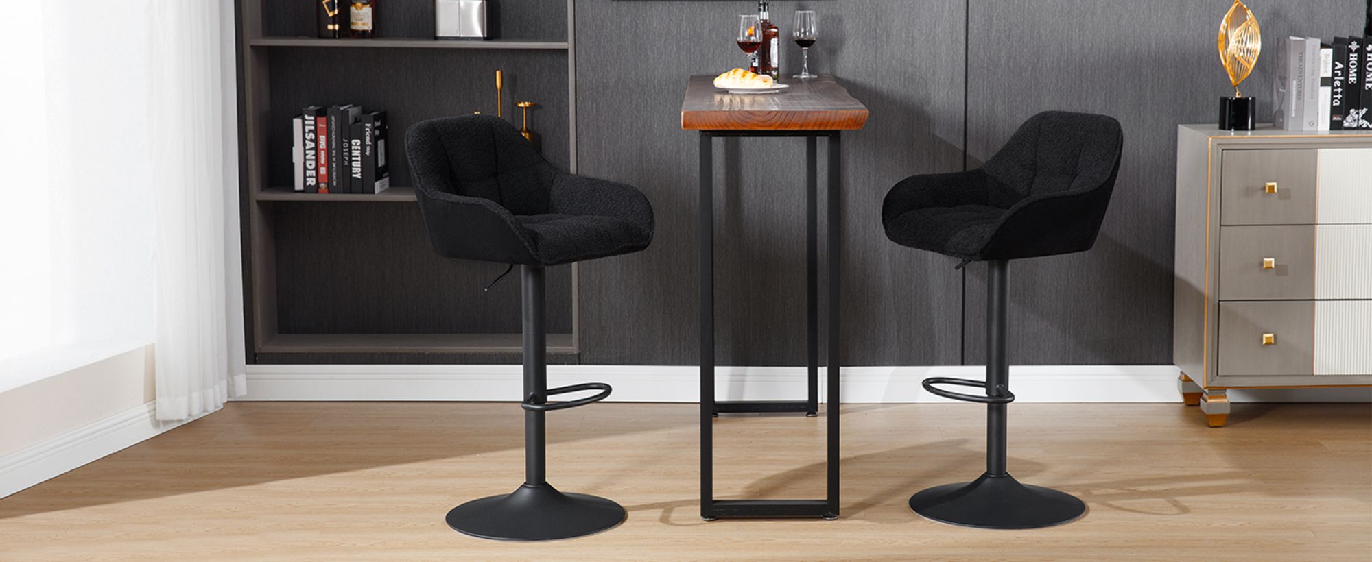 WOLTU Barhocker höhenverstellbar, drehbar, gepolstert, Chenille Cord Metall, Dunkelgrau