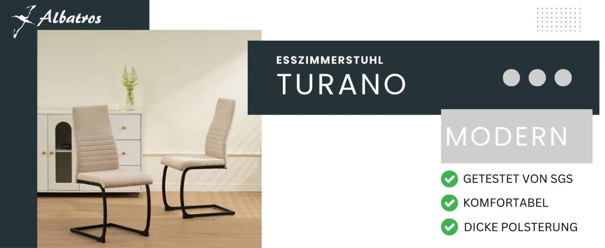 ALBATROS Freischwinger Stuhl TURANO 4er Set, Beige- Esszimmerstuhl Schwingstuhl mit Modernem Design, Stoff-Bezug, Dicke Polsterung - Küchenstuhl, Polster-Stuhl Esszimmer, Esstisch Stuhl