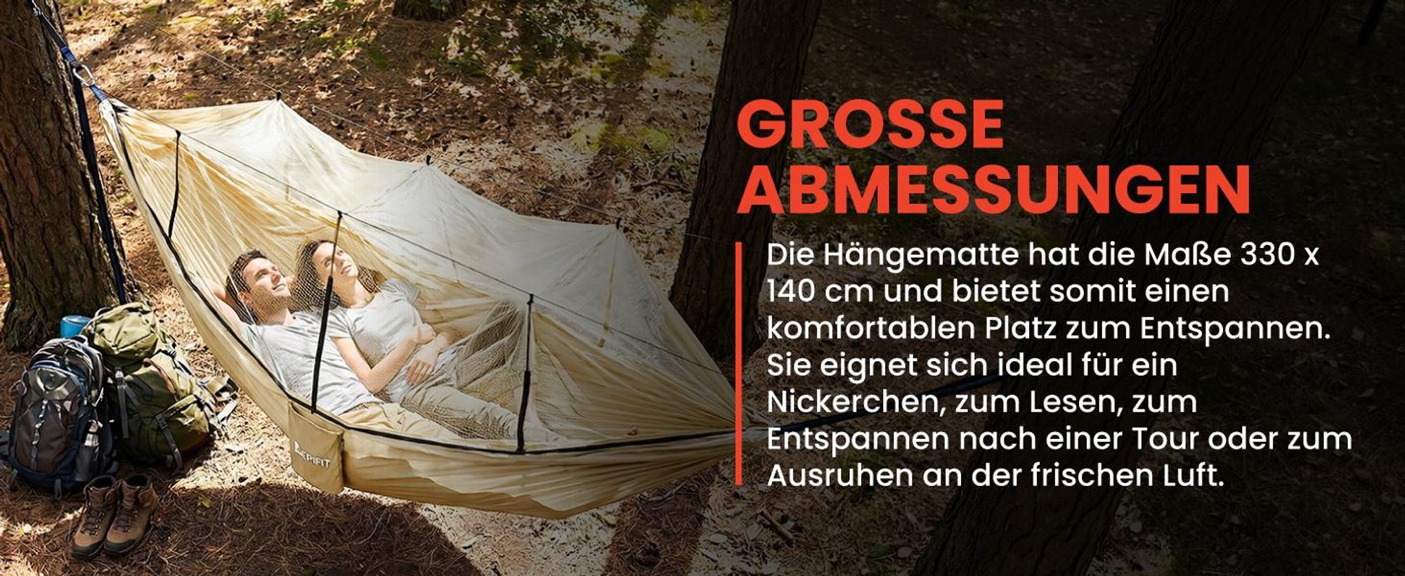 Camping Hängematte mit Moskitonetz 330x140cm Reisehängematte 200kg Sahara Beige