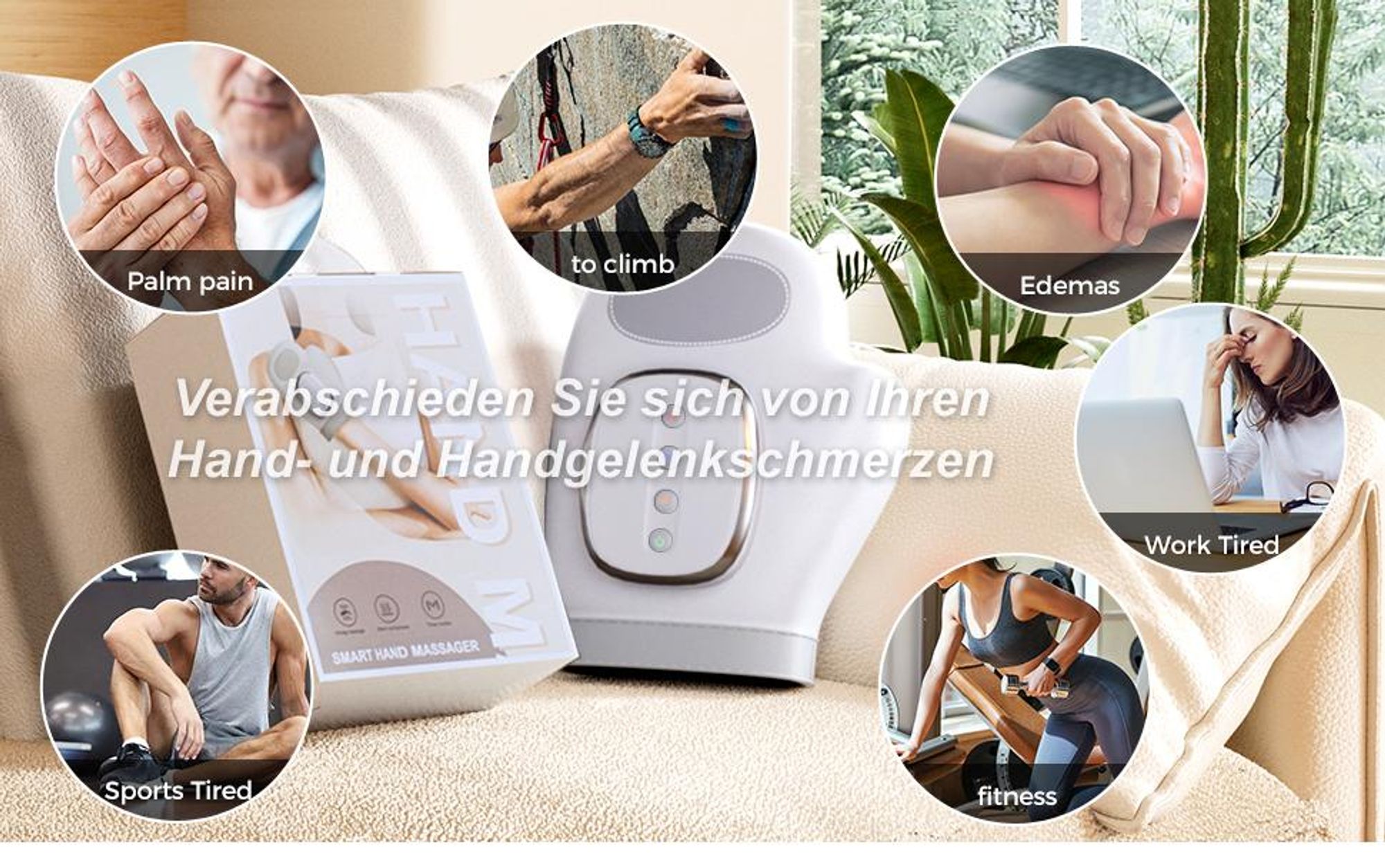 Intelligentes Handmassagegerät mit Wärme- und Kompressionsfunktion 3 Massageprogramme, 4 Temperatureinstellungen, 5 Kompressionsmuster Therapeutische