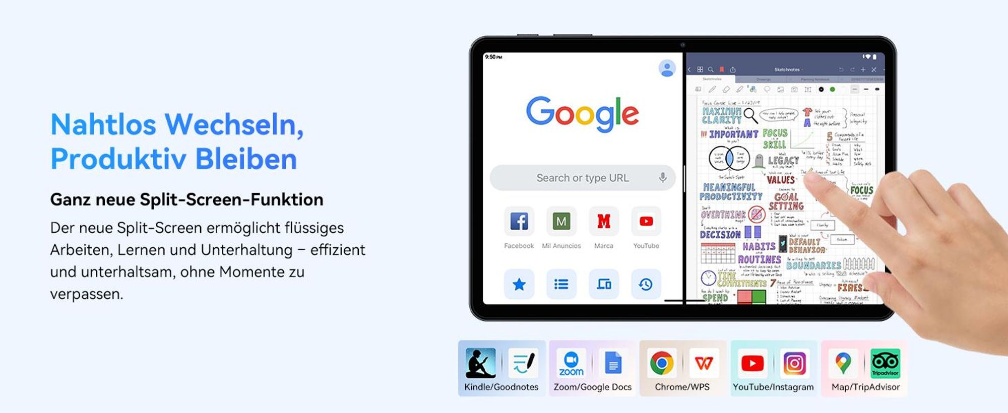 KOBONA-TABWEE T80 Tablet 10 Zoll, Android 16, 128GB ROM, 1280 x 800 HD, 6000mAh Akku, 5MP Kamera, 5G WiFi, Bluetooth , Gemini AI Tablet