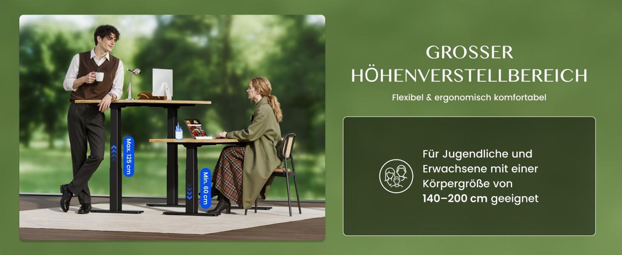 FLEXISPOT ValtreX E200 Höhenverstellbarer Schreibtisch 180x80cm, EICHE MASSIVHOLZ Finger-Joint Tischplatte, 200KG Tragkraft, 2 Motoren, USB-Anschluss