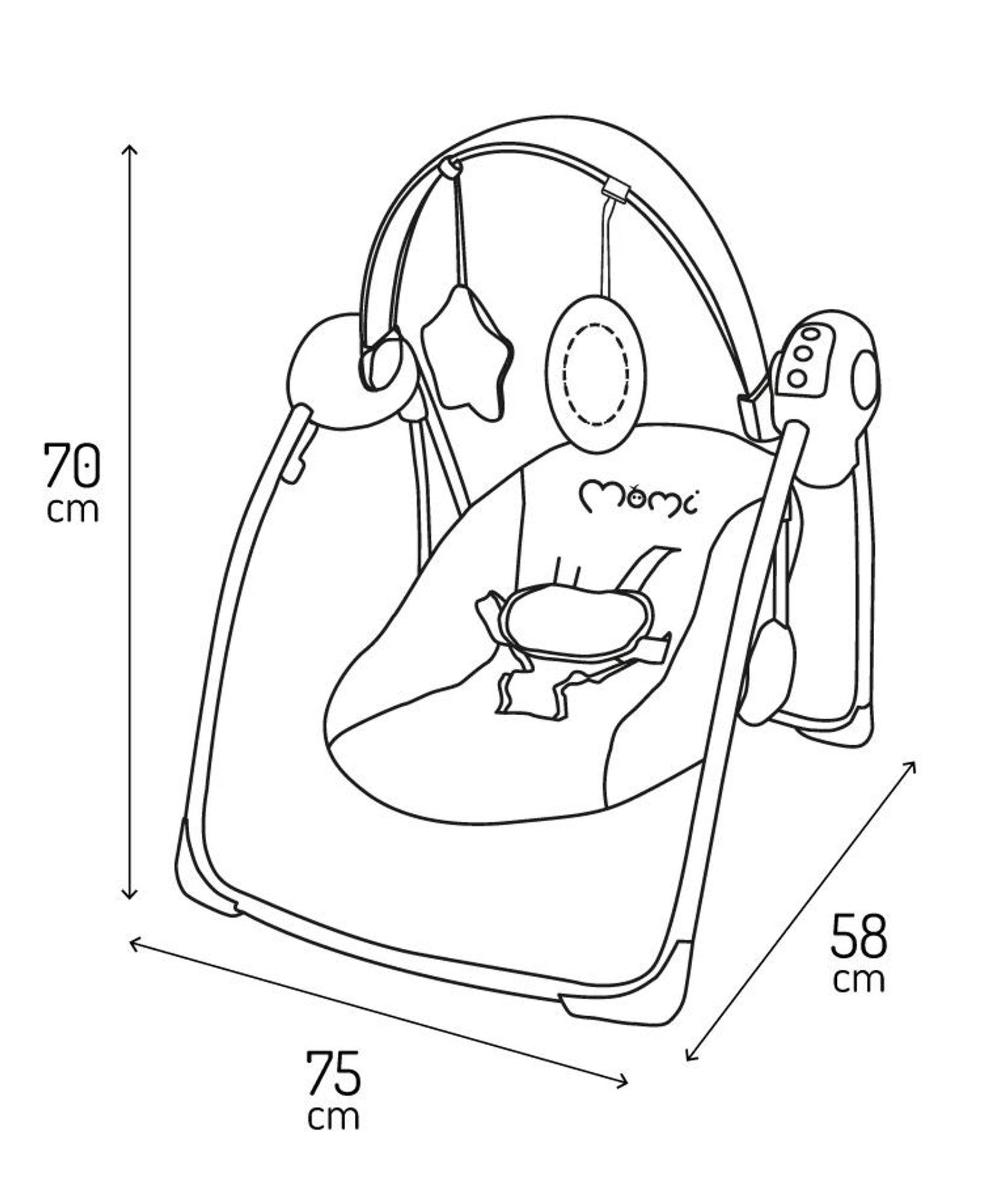 MoMi LISS – Elektrische Babywippe klappbar mit Timer, 5 Geschwindigkeiten, 6 Melodien & verstellbarem Spielbogen – Rosa
