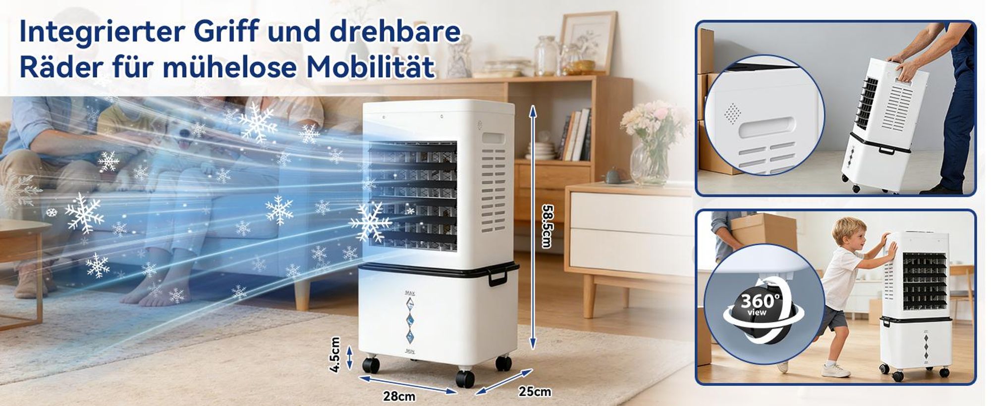 Puluomis 10L Luftkühler mit 3 Sprühdüsen und LED Beleuchtung, 3-in-1 Ventilator mit Fernbedienung, 3 Modi, 6 Stufen, 24h Timer, Mobile Klimageräte