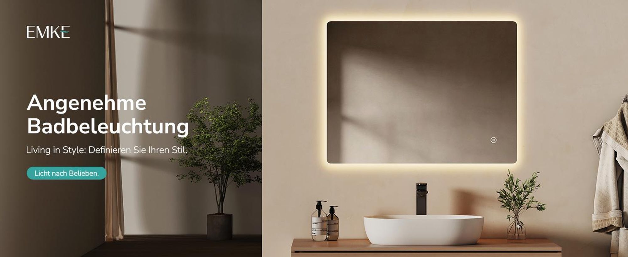 EMKE LED Badspiegel 80x60cm mit Beleuchtung 3 Lichtfarbe kaltweiß Neutral Warmweiß Beschlagfrei Lichtspiegel Badezimmerspiegel mit Touchschalter