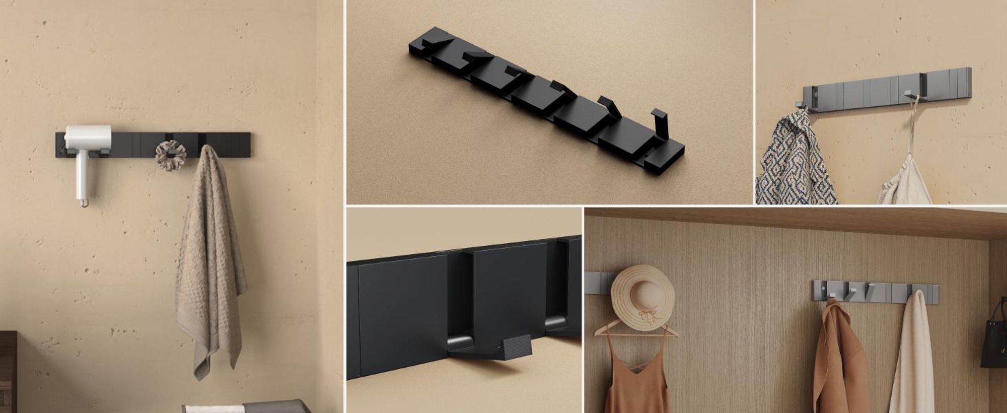 doporro Garderobenhaken Wand Moderne Wandgarderoben aus Aluminium Garderobenleiste klappbar kleiderhaken mit 4 Beweglichen Haken Wandhaken Grau