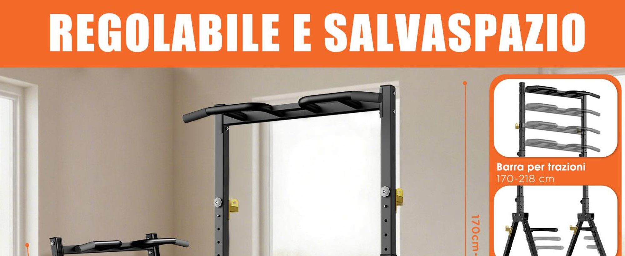 DH FitLife Power Tower Pieghevole - Stazione Fitness Multifunzionale con Barra per Trazioni, Dip Parallele e Supporti per Bilanciere, Fino a 150 kg