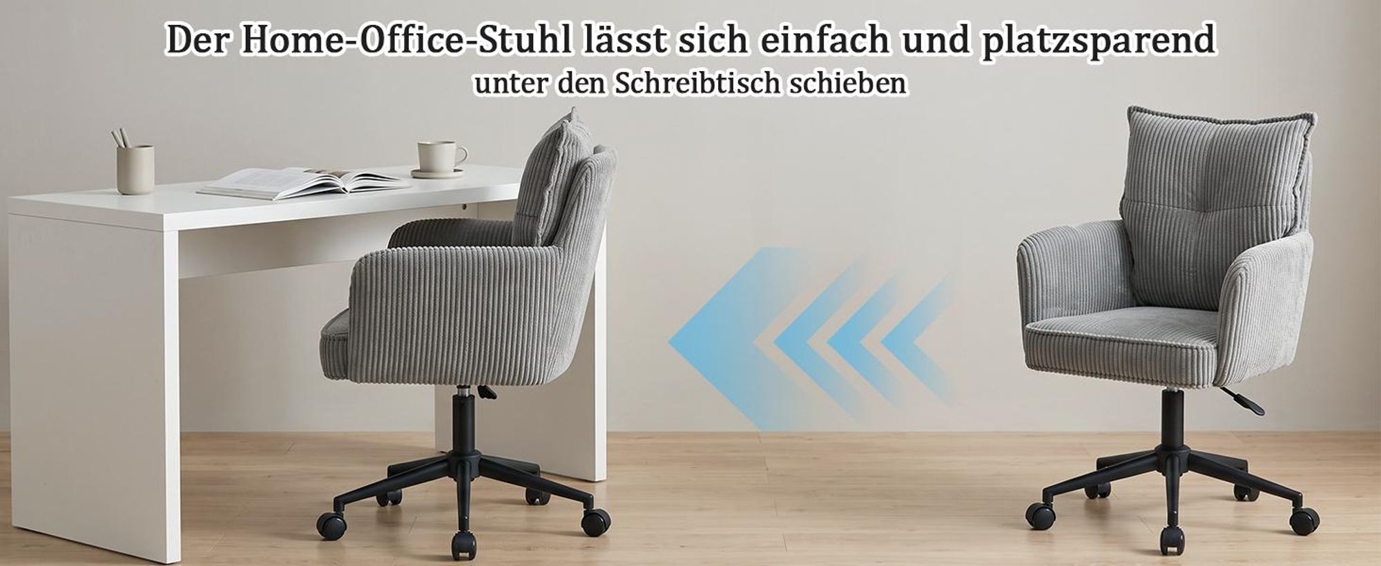 Duhome Bürostuhl Schreibtischstuhl aus Kordsamt, Drehstuhl Schminktisch Stuhl Höhenverstellbar Computerstuhl, Grau