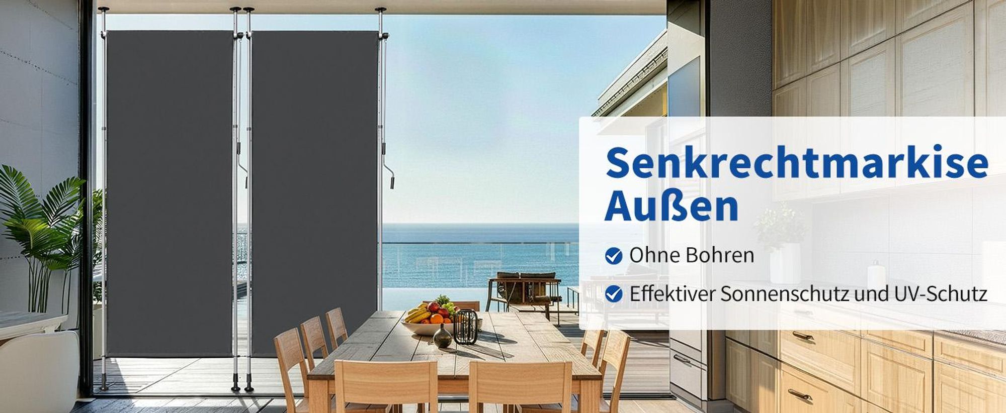 FCH Senkrechtmarkise Klemmmarkise 100x270x(210-310) cm Vertikalmarkise Balkonmarkise Sonnenmarkise Sonnenschutz, Sichtschutz, ausziehbar - dunkelg
