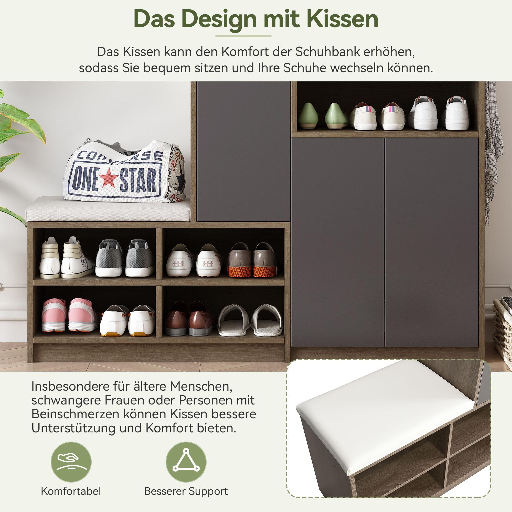 Merax Schuhschrank mit 3 Tür, Schubladen, Offene Fächer, Schuhkipper, Schuhkommode, Schuhablage, Schuhregal für 15–20 Paar Schuhe, Grau
