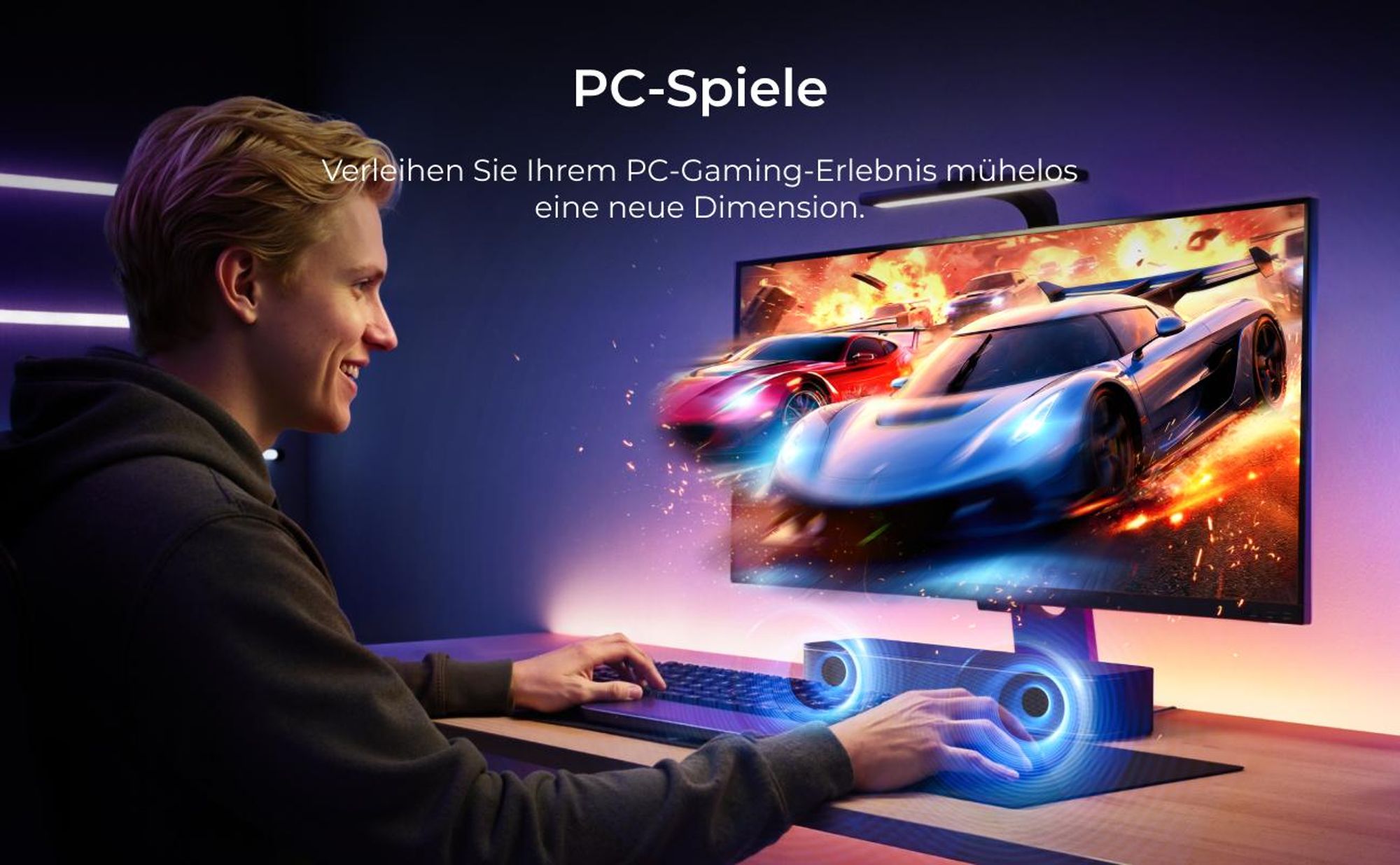 ULTIMEA 2.1 Kanal Soundbar für TV mit verstellbarem Bass, APP-Steuerung, All-in-One Soundbar, TV-Lautsprecher Bluetooth 5.4, Poseidon M20