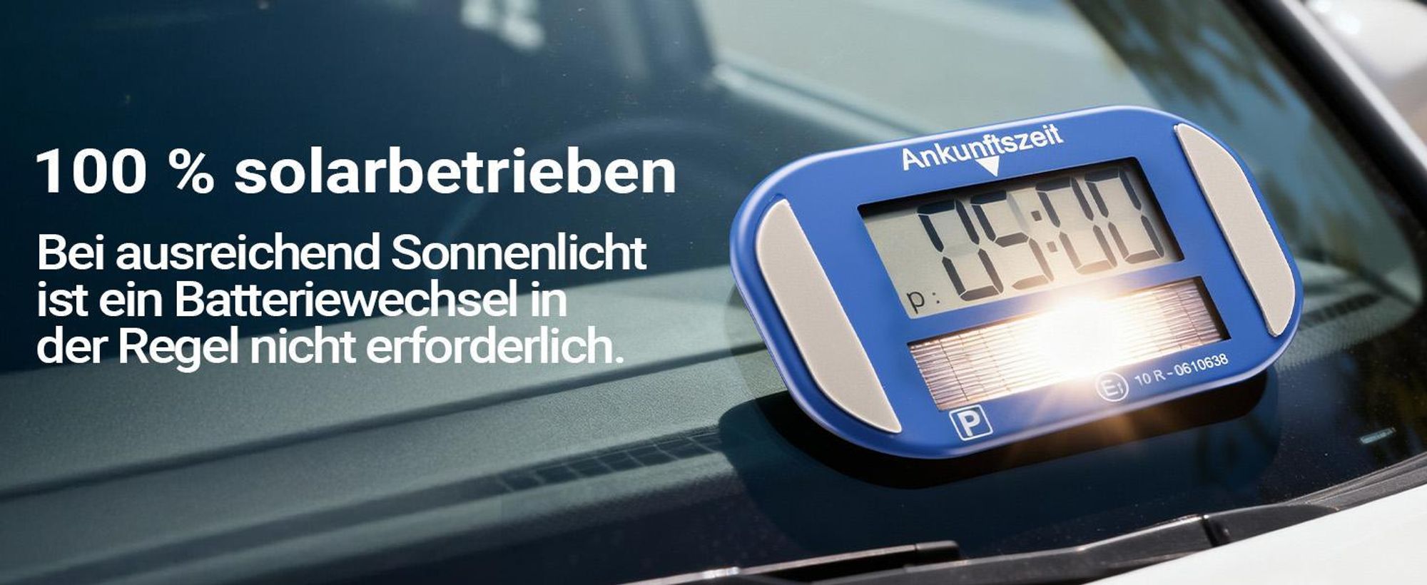 Wiltec Elektronische Parkscheibe mit Solarpanel – Digitale Parkuhr mit automatischer Zeitumschaltung und KBA-Zulassung