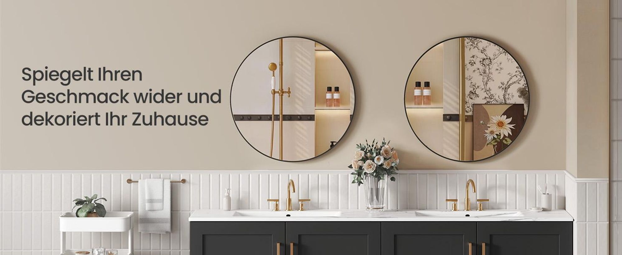 SONGMICS Wandspiegel, Spiegel rund,Metallrahmen, modern, für Bad, Wohnzimmer, Schlafzimmer, Flur, schwarz