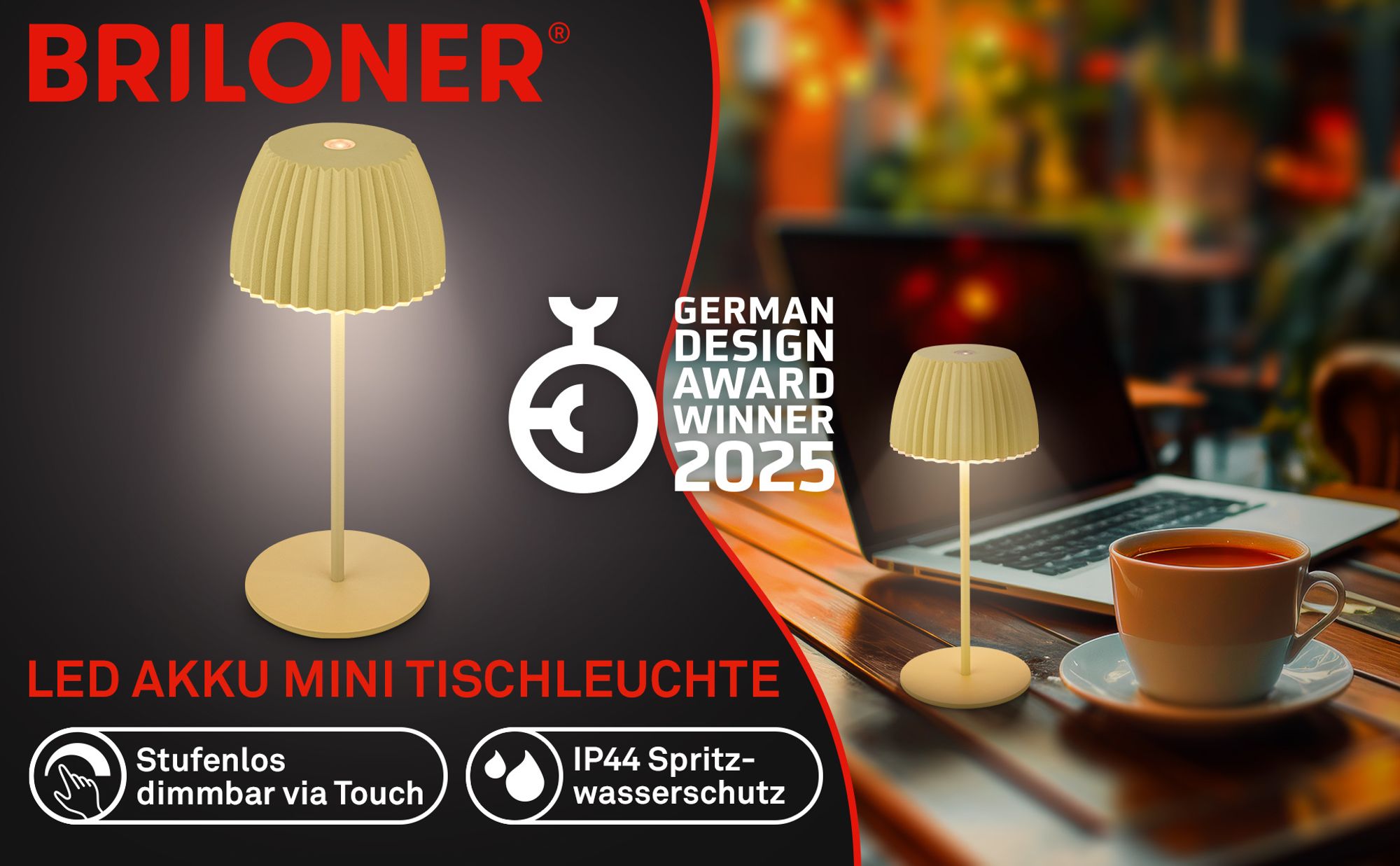 Riffle Mini LED Tischlampe Akku Tischleuchte Dimmbar Kabellos Touch IP44 Grün