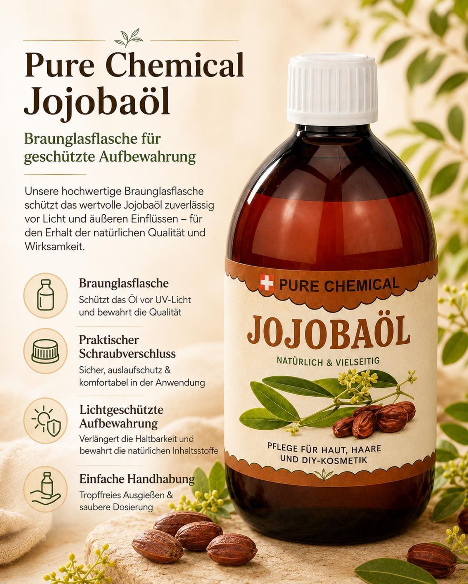PURE CHEMICAL | Jojobaöl | kaltgepresst | unraffiniert | 500 ml