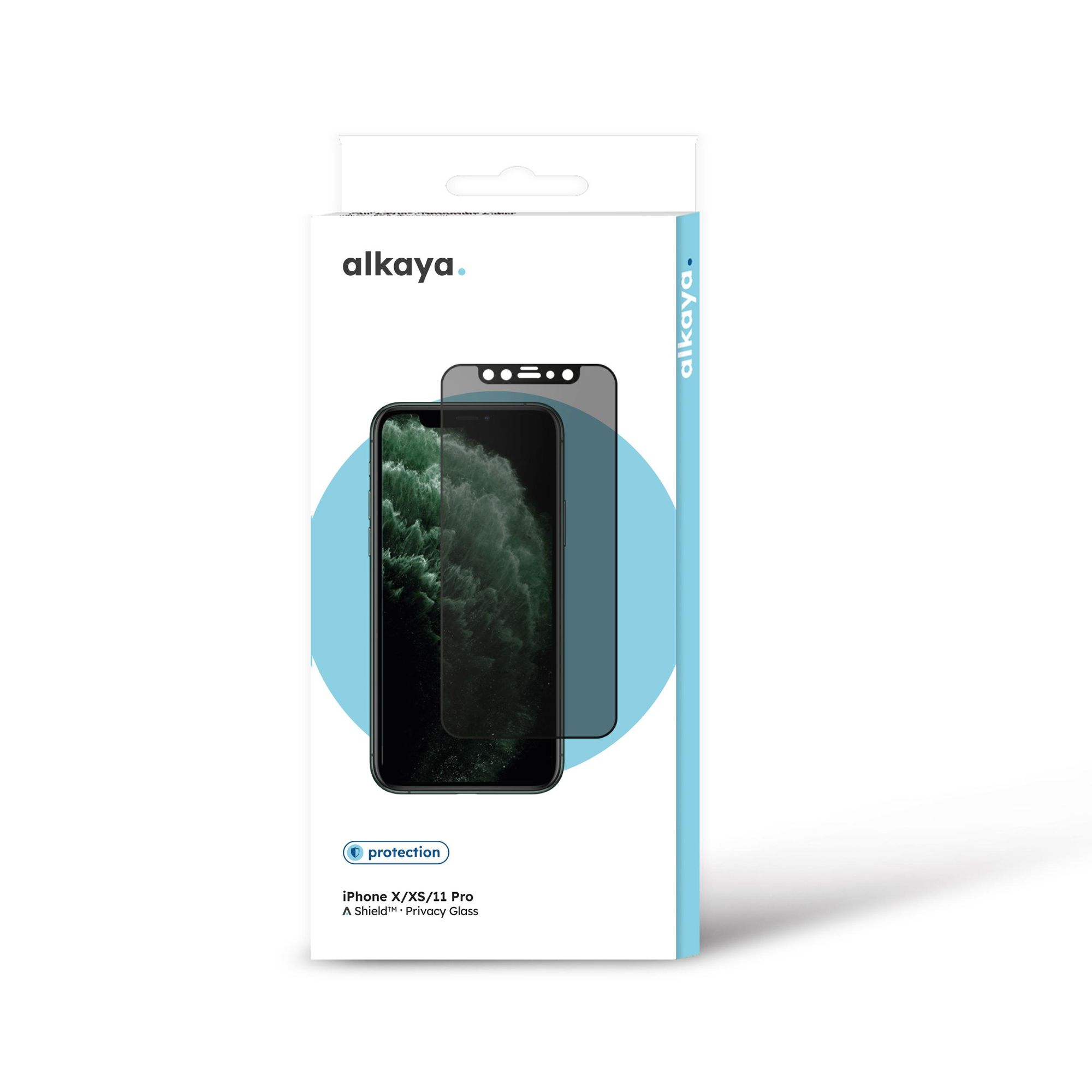 alkaya. iPhone X/XS/11 Pro Displayschutzglas Privacy, Panzerglas, Schutzfolie
