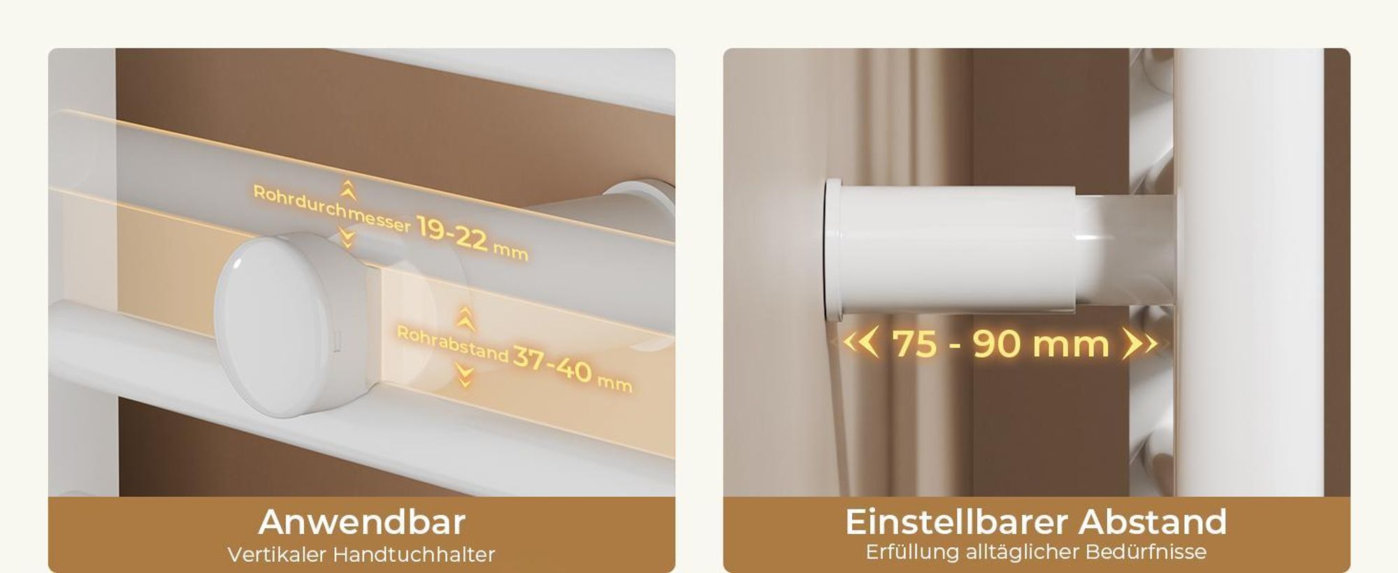 S'AFIELINA Halterung für Badheizkörper, Verstellbare Heizkörperhalterung Set, Feuchtigkeitsresistent, inkl. Entlüftungsventil & Blindstopfen, 2 Stück