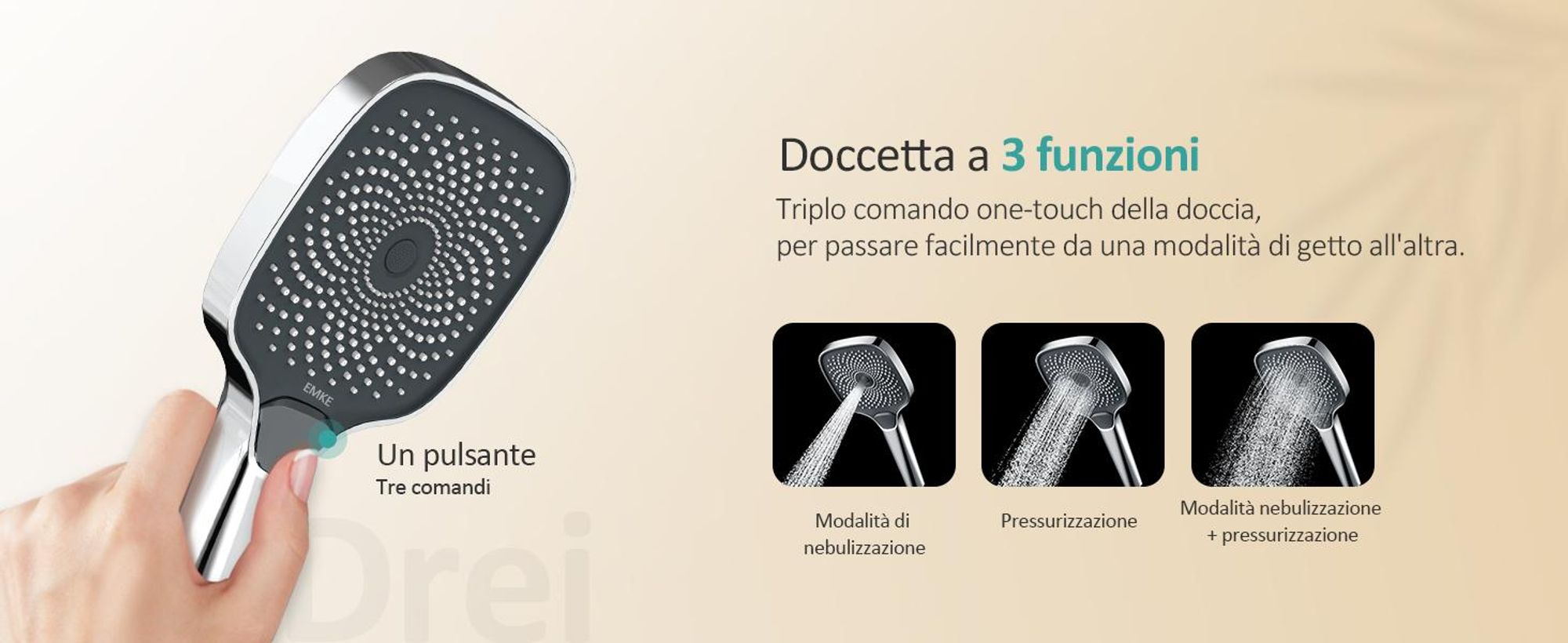 Sistema doccia EMKE con termostato, soffione a pioggia da 36x24 mm, doccetta manuale con 3 intensità di getto, doccia a pioggia, miscelatori per bagno e doccia, conformità KTW, finitura cromata