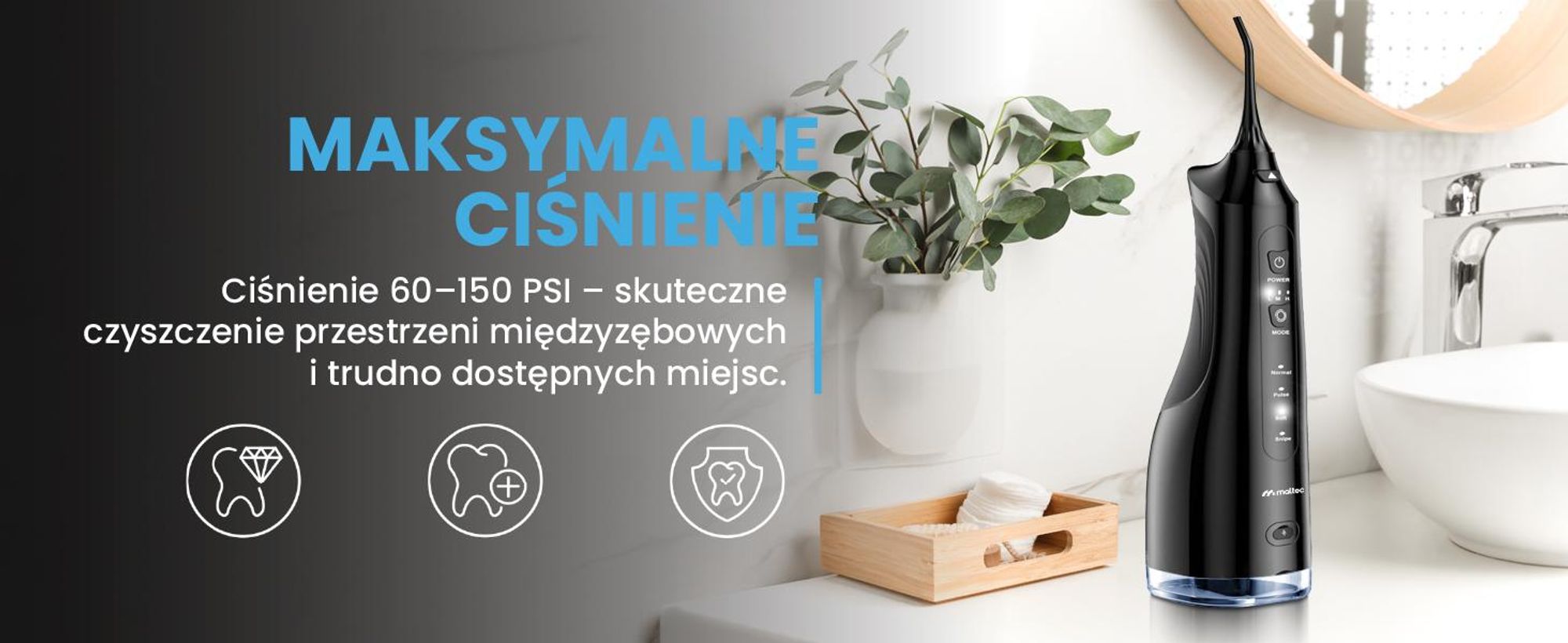 Wydajny irygator do jamy ustnej z baterią i etui podróżnym