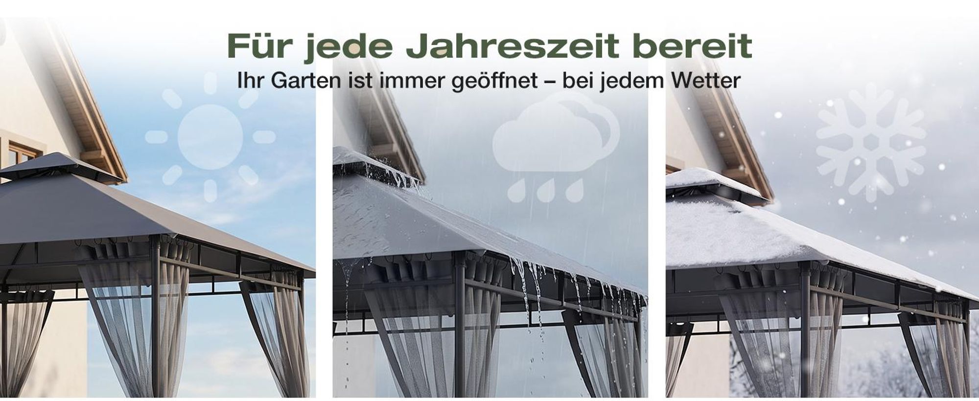 Sekey Pavillon 3×3 m Gartenpavillon Wasserdicht Doppeldach Gartenzelt mit Moskitonetz UV50+ Partyzelt Festzelt
