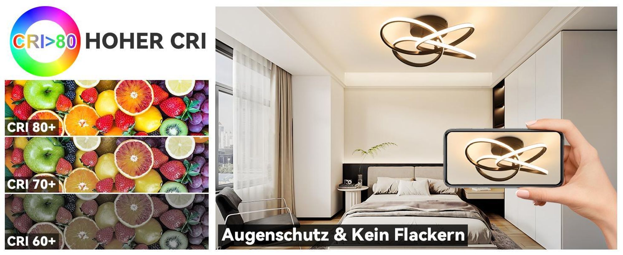 ZMH Deckenlampe LED Deckenleuchte Wohnzimmer 46W Dimmbar Schwarz Wohnzimmerlampe Modern Vierblättrige Blume Design Küchenlampe mit Fernbedienung Flur Metall Deckenleuchten für Küche Esszimmer