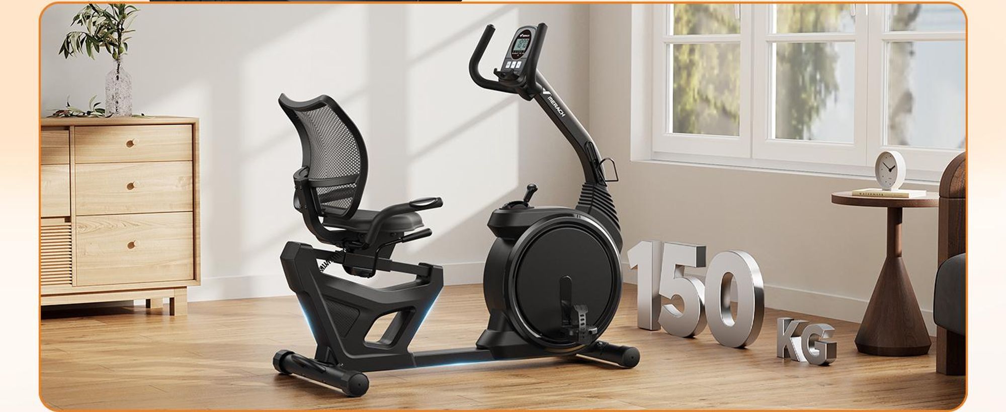 Liege-Heimtrainer für Zuhause, gelenkschonendes Fitnessbike bis 135 kg, Dual-Belt-Antrieb, ergonomischer Sitz mit Rückenlehne