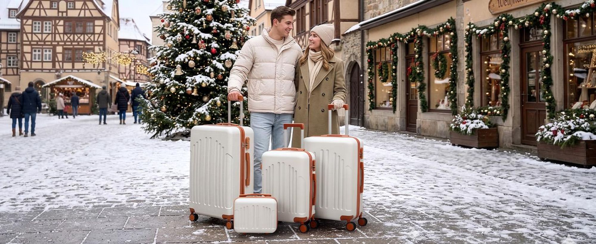 FCH 4tlg. Hartschalenkoffer Trolley M/L/XL 360° Rollen + Handtasche Beige