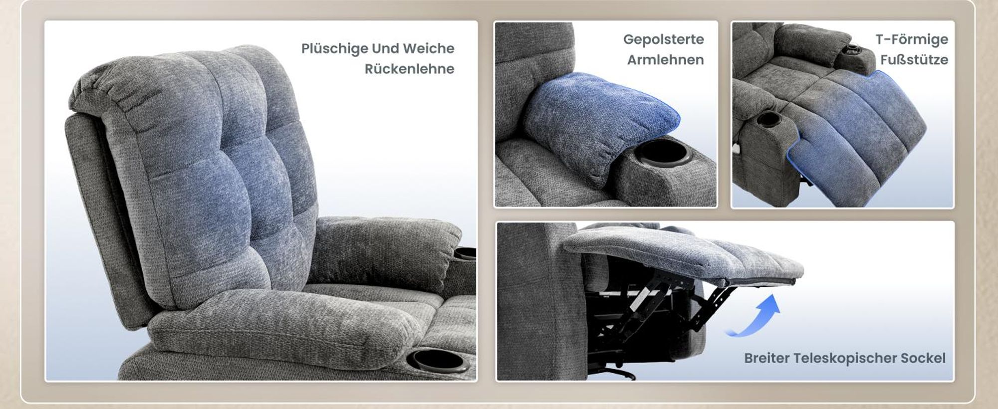 FLEXISPOT XR7 Elektrischer Relaxsessel, Massagesessel mit Heizfunktion, 360°drehbar, USB-Anschluss, 105°-165° verstellbar, belastbar bis 200 kg (Grau)
