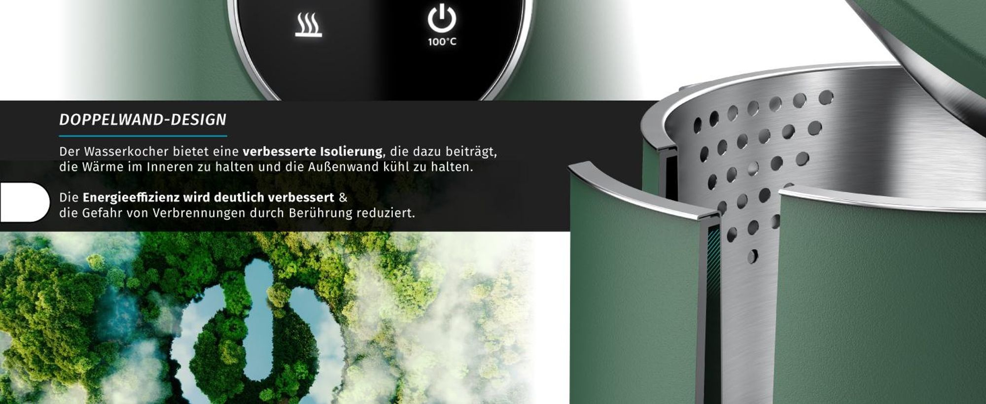 Arendo Wasserkocher mit Temperatureinstellung 40°C - 100°C mit Anzeige, Temperaturwahl, Edelstahl, 1,7 L, 2200W, LED-Display, Holzoptik-Griff, BPA-frei
