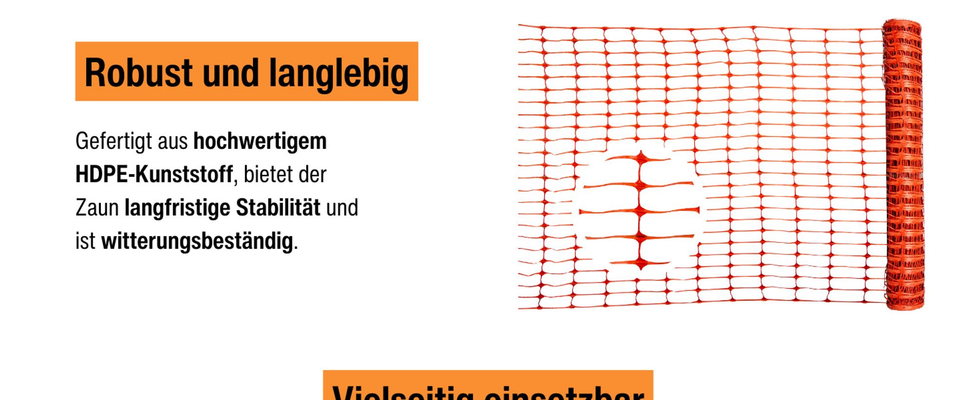 horizont Kunststoffzaun 50 m x 1 m - rot – Absperrzaun aus HDPE, flexibel für Garten, Camping und Baustellen
