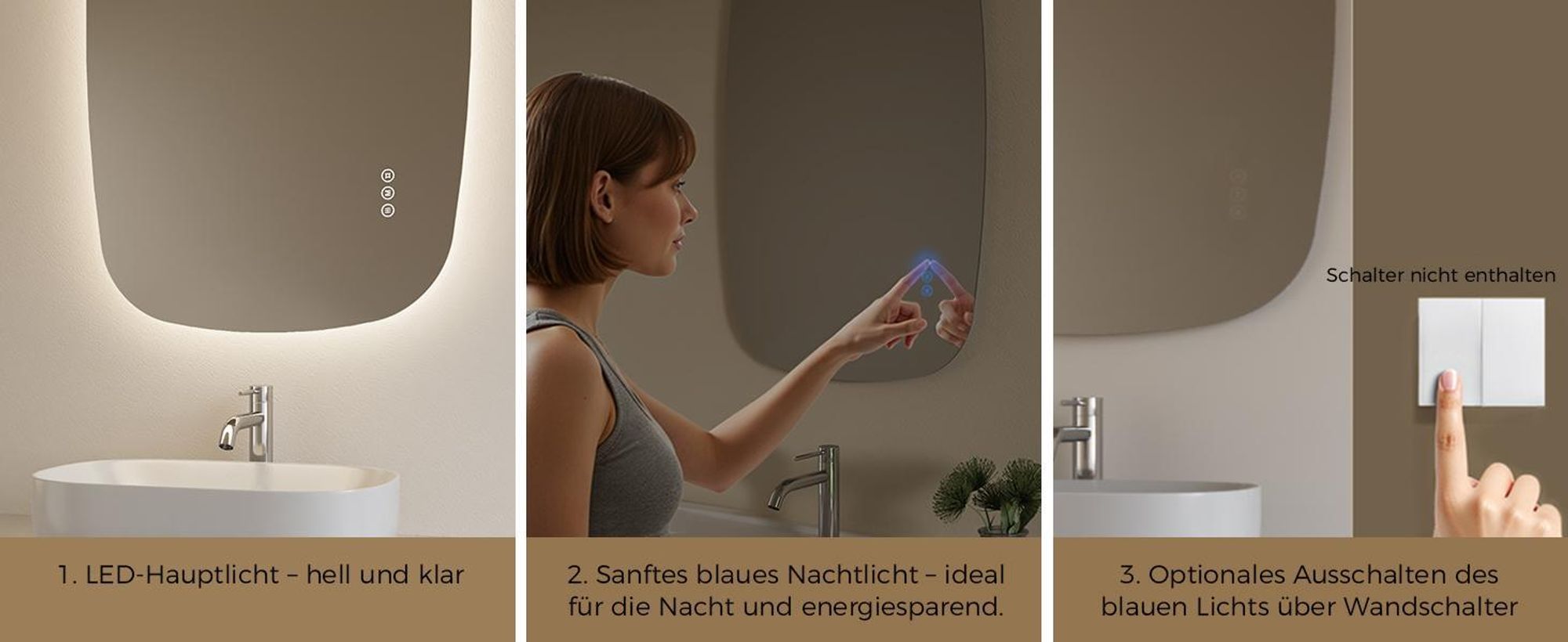 S'AFIELINA 80×50 cm Badspiegel mit Beleuchtung Oval LED spiegel mit Touch-Schalter, Dimmbar 3 Lichtfarbe Einstellbare, Beschlagfrei, Memory-Funktion