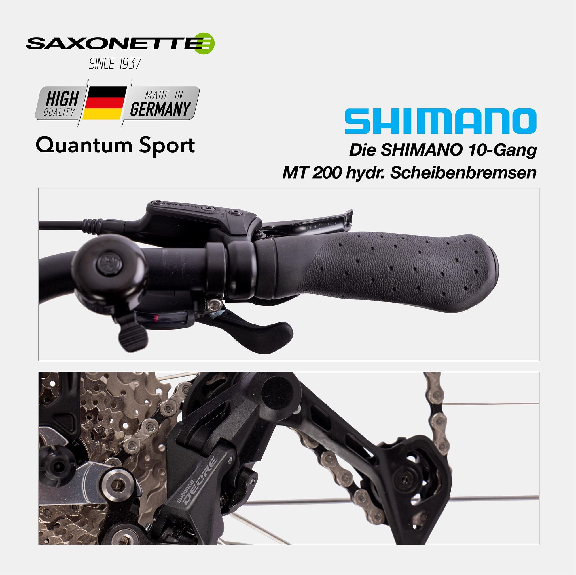 SAXONETTE Quantum Sport Wave 28" E-Bike, Elektrofahrrad,SHIMANO Deore 10-Gang Kettenschaltung, Mittelmotor, 36V 15Ah Akku, RH45,(Silber)