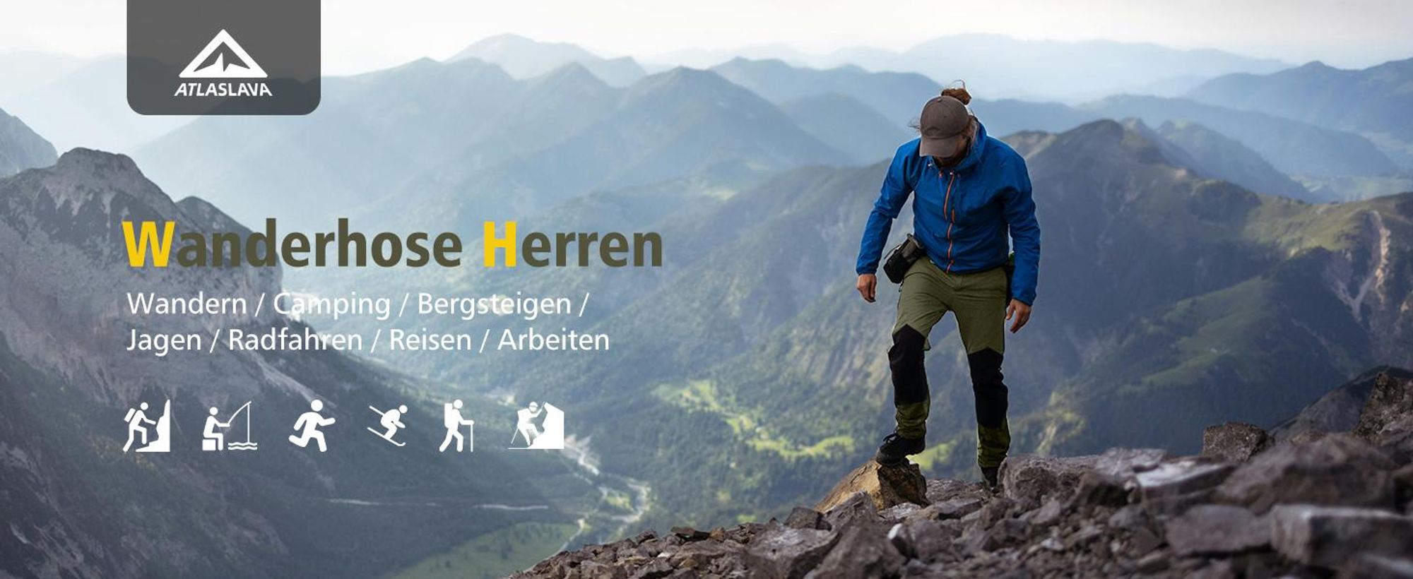 ATLASLAVA Hose Herren Wanderhose Wasserdicht Trekkinghose Atmungsaktiv Outdoorhose Männer zum Outdoor-Aktivitäten und Außenarbeiten, grün, L