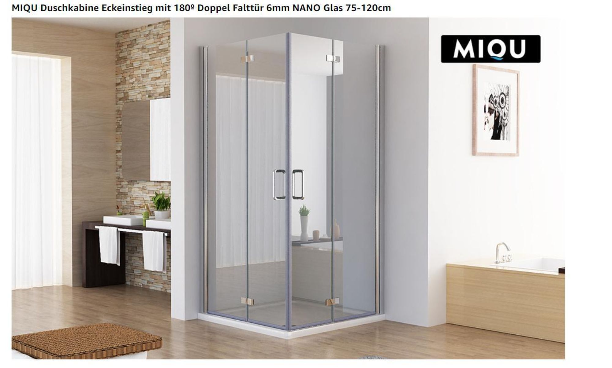 MIQU Duschkabine 90x90x195 cm Eckeinstieg Falttür 180º Duschwand Duschabtrennung NANO Glas
