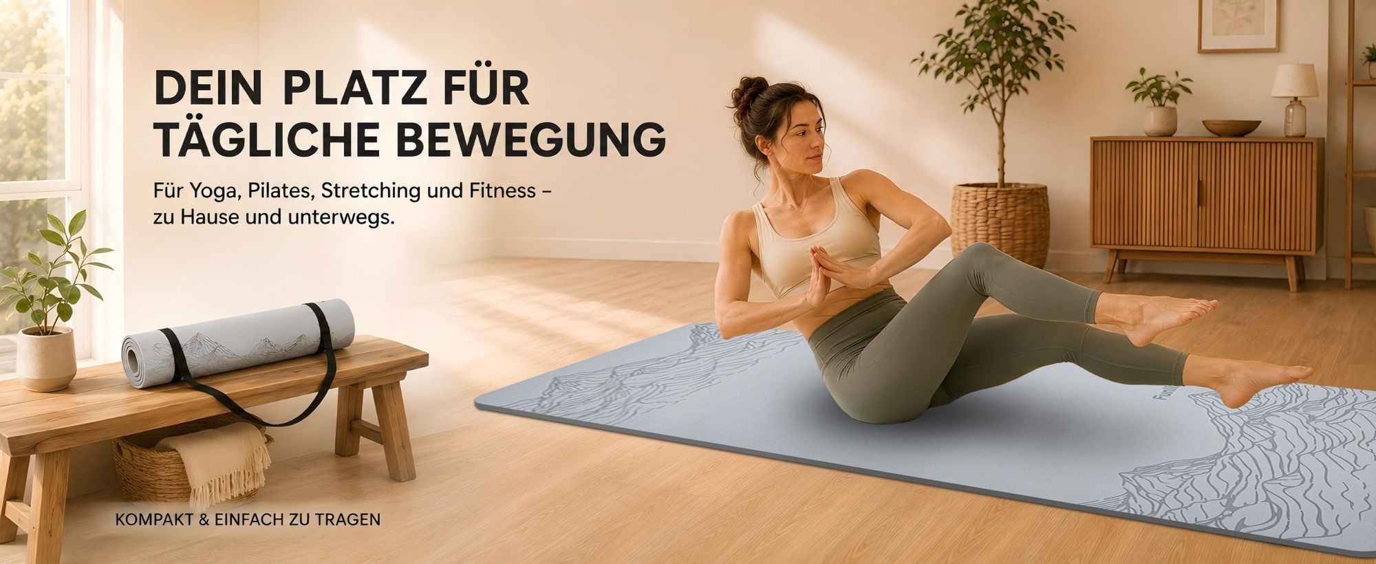 FUNLIFE Yogamatte 183 × 61 cm, 8 mm TPE rutschfest, Fitnessmatte Gymnastikmatte Sportmatte mit Tragegurt für Yoga, Pilates & Home Workout , Lavender