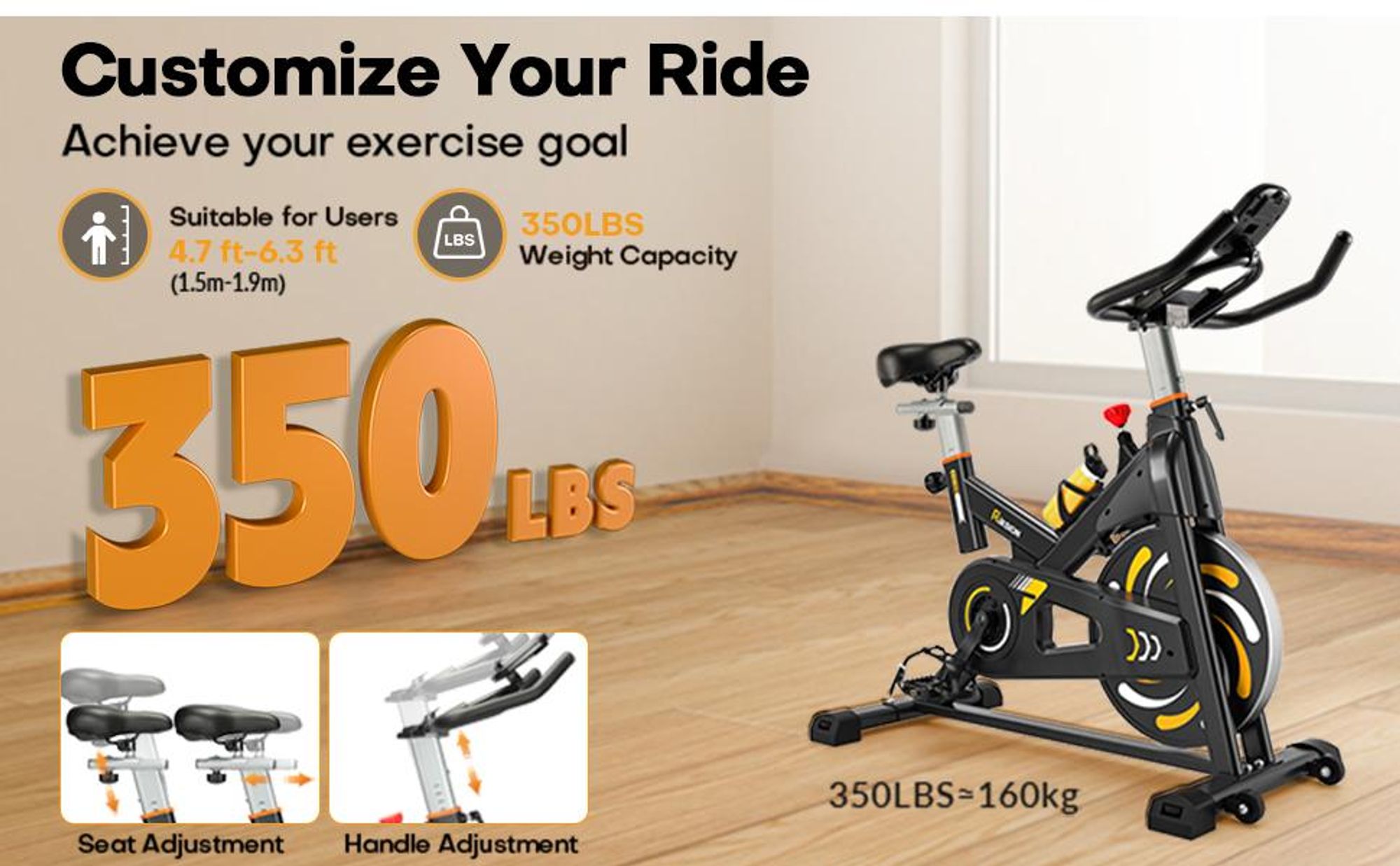 Ultraleises Heimtrainer-Fahrrad mit mehrstufig verstellbarem Magnetwiderstand, LCD-Display und einer Belastbarkeit von bis zu 160 kg