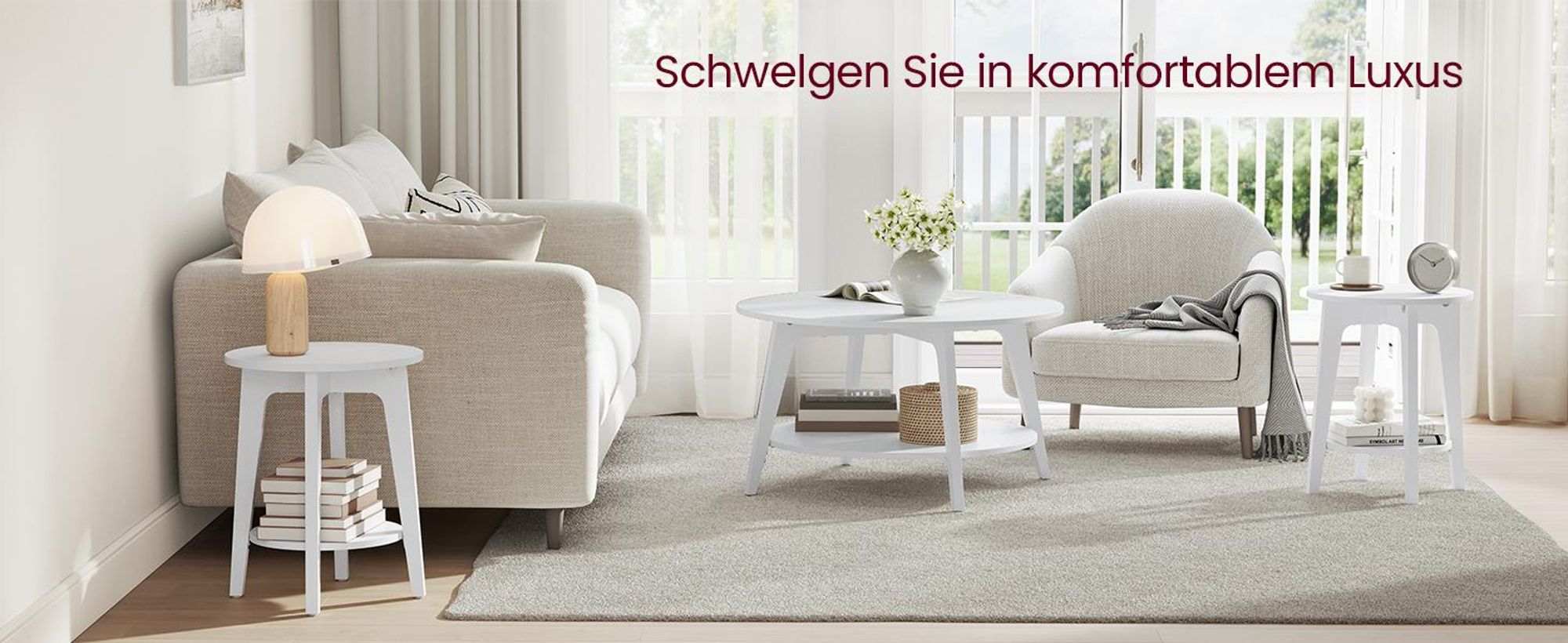 VASAGLE Beistelltisch, rund, mit unterer Ablagel, modern, 40 x 50 cm, weiß