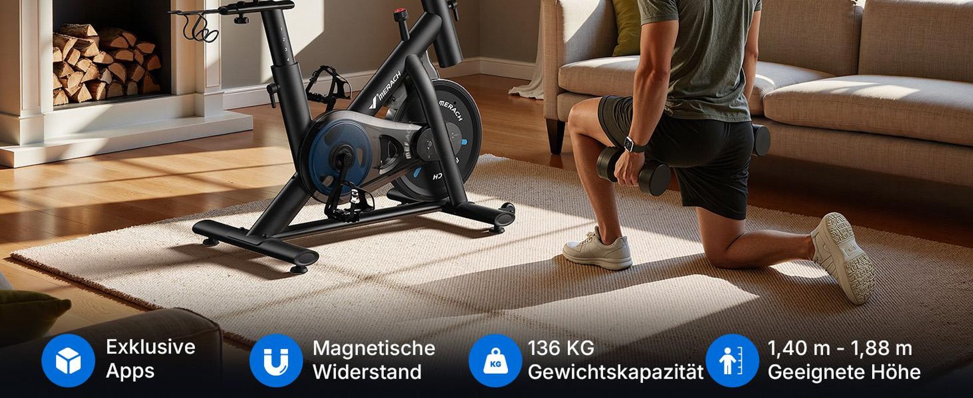 Heimtrainer Fahhrad für Zuhause, leises Fitnessbike mit HD-Screen, Magnetischer Widerstand, 8 Widerstandsstufen, bis 136 KG belastbar