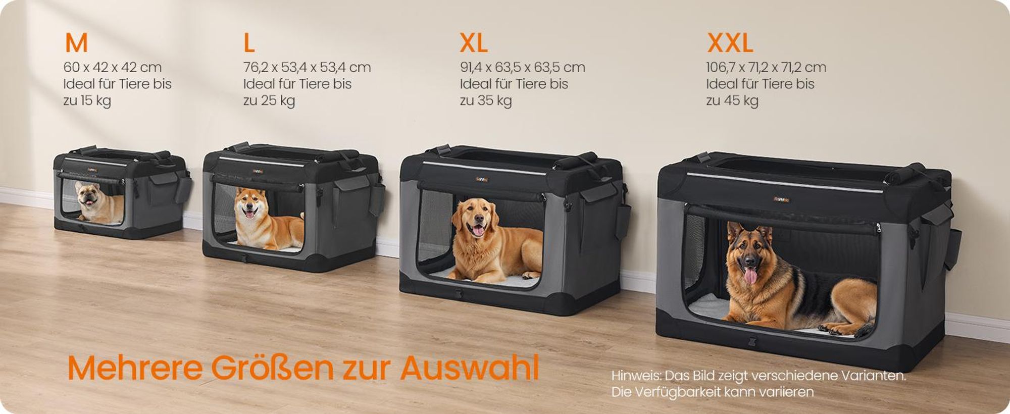 Feandrea Hundebox faltbar, 106,7 cm Transportbox für große Hunde, Hundetasche, Oxford-Gewebe, mit 4 Türen aus Netzstoff, Griffen