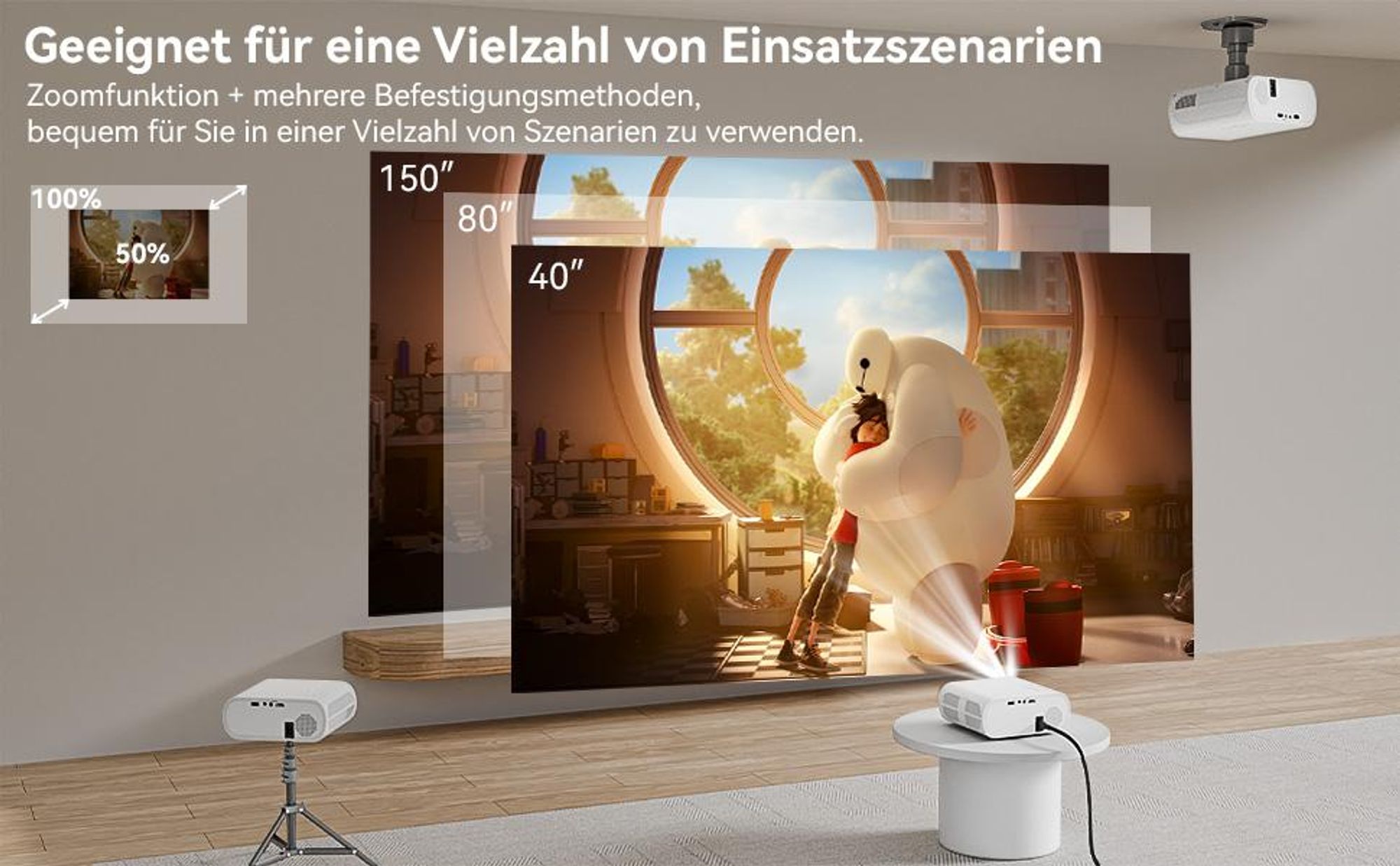 Beamer 4K Mit Netflix (Elektrischer Fokus) Beamer (20000 lm, 20000 : 1, 3840x2160, 1920x1080 px, Elektrische Fokussierung