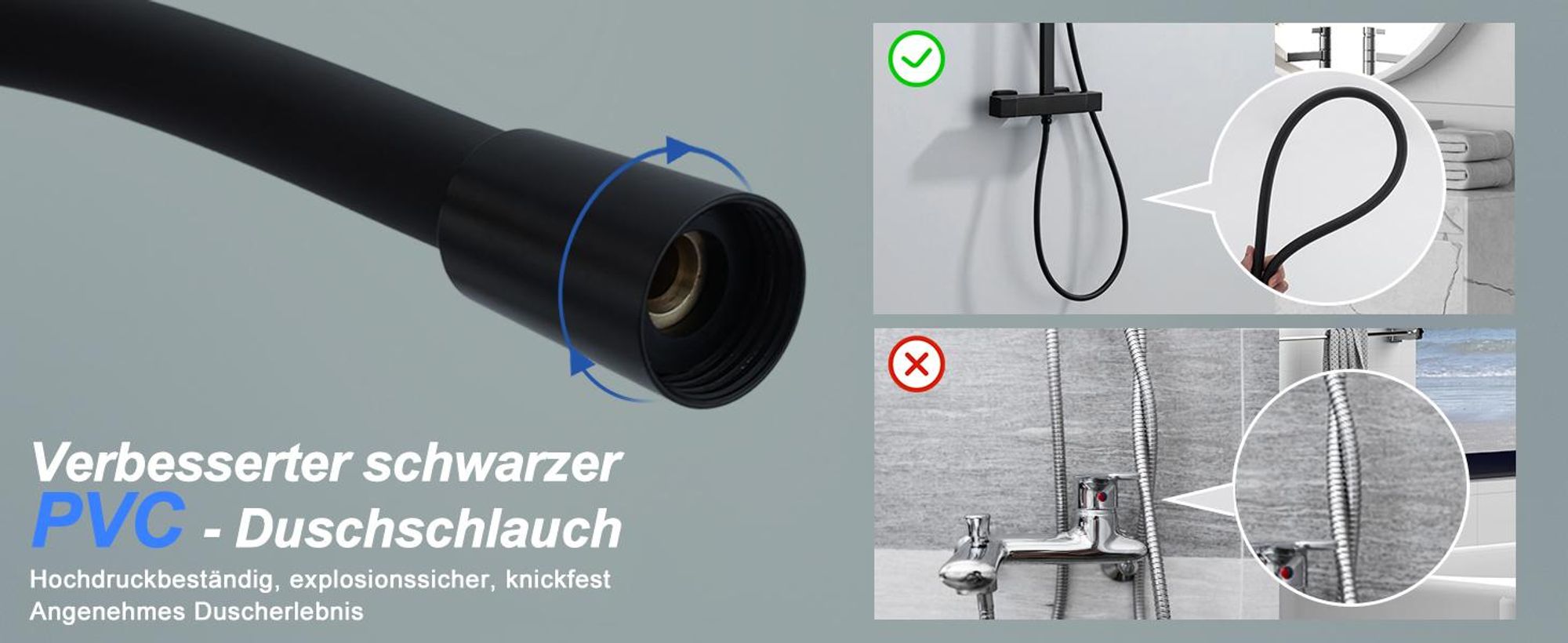 Homelody Duschsystem mit Thermostat, Edelstahl Duscharmatur mit Armatur, 30*30CM Großer Regendusche Duschkopf Höhenverstellbar 855-1105MM Schwarz