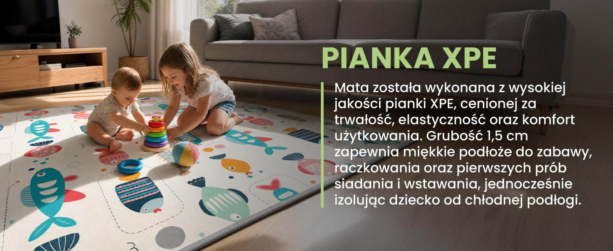 dwustronna mata do zabawy dla dzieci do raczkowania duża 180 na 200 cm wodoodporna i antypoślizgowa
